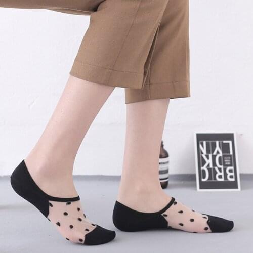5pairs/lot Low Cut Transparent Women Socks No Show Thin Breathable Summer Nylon Female Socks Casual Invisible Style Dot Pattern
