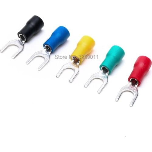 500PCS Electrical Furcate Pre-insulated End Fork Crimp Cable Wire Connector Insulated Spade Terminal Block SV1.25-4s green red