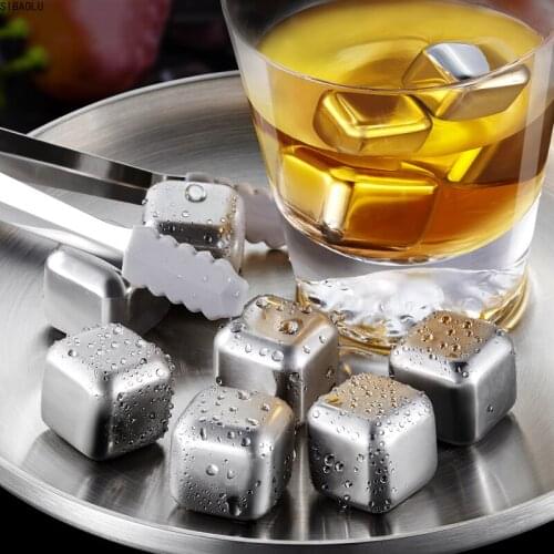 8PCS 304 Stainless Steel Ice Cube Reusable Cooling Stone For Vodka Whiskey Stone Whiskey Beer Summer Drink Cooling Accessories
