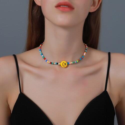 Bohemia handmade rainbow beads Smiley personality multi-layer satellite Necklace womens fashion jewelry necklace