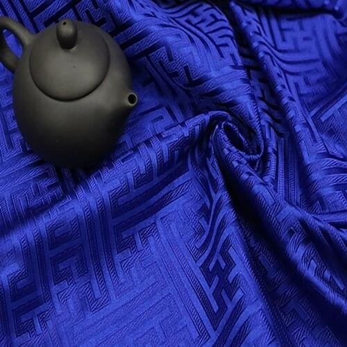 HLQON Imported deep blue Metallic Jacquard Brocade Fabric, yarn dyed fabric for patchwork Women Coat Dress tissue 75x100cm