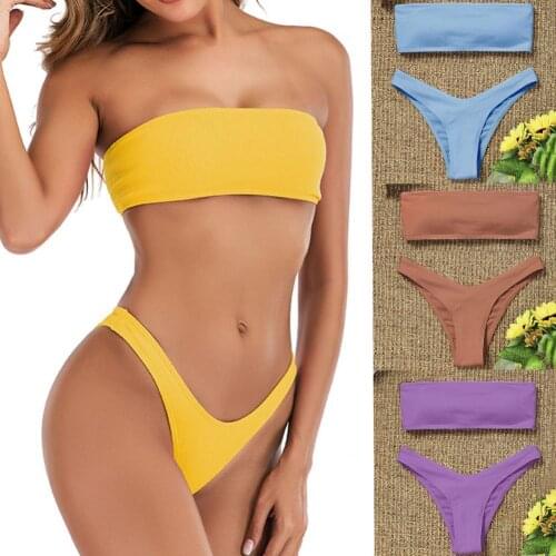 Bikini Set Bandeau Solid Color Two Pieces Strapless High Cut Women Bathing Suit for Water Activity bikini woman купальник 2021