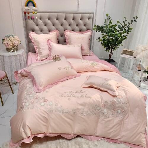 Luxury 600TC egyptian cotton Queen King Bedding Set 4/7pcs Bed cover Bedsheet Duvet Cover flowers embroidery Bed set