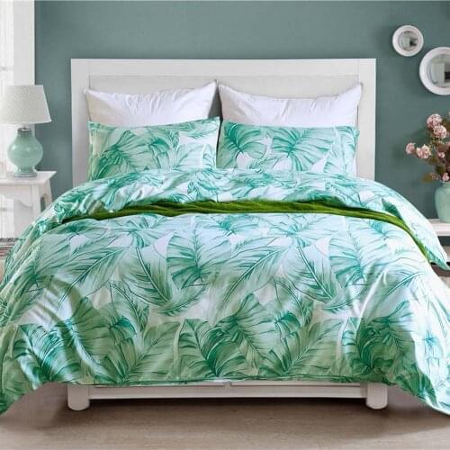 Pastoral Design Green Bedding Set Monstera Pattern King Size Bedclothes Pillowcase Duvet Cover Sets Home Decoration Textiles