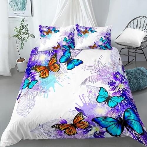 Beautiful 3D Butterfly Bedding Set Duvet Cover with Pillowcase Shame Twin Kids Polyester Comforter Cover Queen King Size