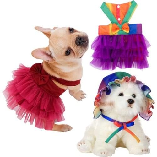 Summer Lace Puffy Princess Dress Cotton Dress For Small Medium Dogs Soft Wedding Skirt Dot Bowknot Mesh Pet Clothing