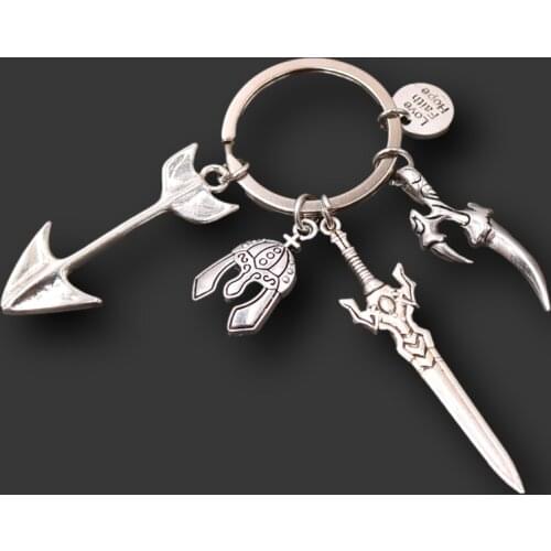 Victory Loyalty Retro God of War Warriors Metal Keychain DIY Jewelry Crafts Sword Shield Axe Hammer Fork Keyring Love Faith Hope