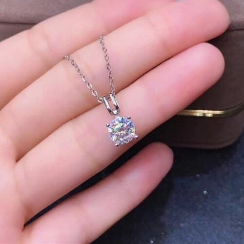 Moissanite Pendant 1CT VVS 6.5MM Lab Diamond Necklace Girl Anniversary Gift Simple Design Fine Jewelry Real 925 Sterling Silver