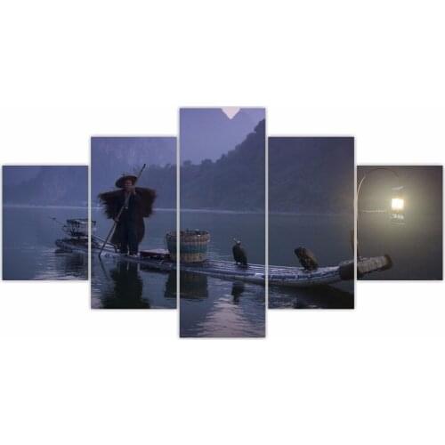 Canvas Painting The Fisherman Landscape Wall Art Picture Home Decoration Living Room Large Canvas 5 Pcs Combined (No Framed)