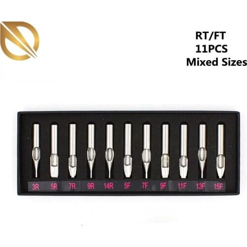 11PCS Tattoo Stainless Steel Nozzle Tips Tubes Set Kit Flat Tattoo Tips Mixed For Tattoo Needles Machine Grip Supply Gift Box