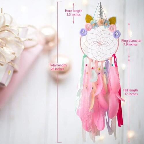 2021 New Unicorn Dream Catcher Handmade Purple Pink Feather Dreamcatchers Wall Hanging Ornaments For Girls Kids Room Decoration