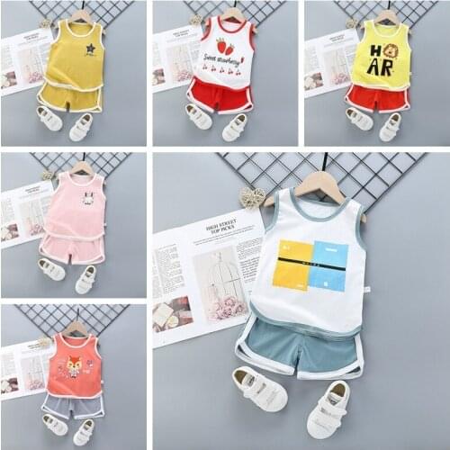 2021 Summer New Childrens Vest Set Pure Cotton Boys And Girls Set Kids Two Pieces Suit Boys Clothes Girl Vest Shorts