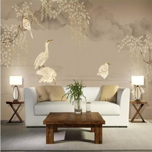 Hand-painted wallpapers, birds and flowers, elegant classical TV background wall, professional custom murals, photo wallpaper
