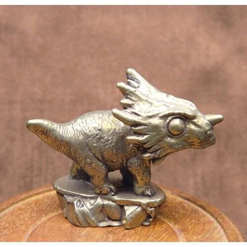 Retro Brass Triceratops Dinosaur Statue Ornament Tea Pet Home Decor Crafts Accessories Car Decoration Animal Figurines Miniature