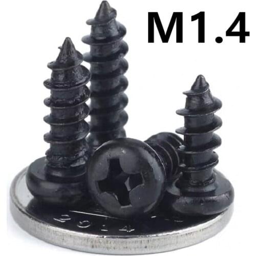1000pcs/lot M1.4x3/4/5/6/8/10mm GB845 PA Carbon steel black cross round head self-tapping screw