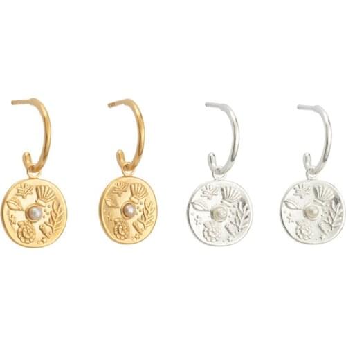 CYMYA Pearl Silver Gold Filled Drop Hoop Earrings Coin Cute Summer Tiny Earring Fashion Jewelry Wholesale