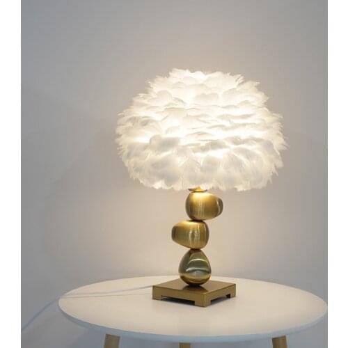 Nordic feather table lamp bedroom bedside living room dining room light E27 AC110-240