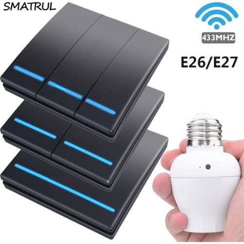 SMATRUL 1/2/3 gang smart push Wireless Switch Light bulb E26 E27 Lamp holder 433Mhz RF Remote Control Wall Panel home 110V 220V