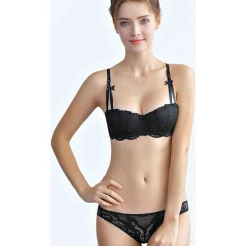 Thin Cotton Sexy Lace Half Cup Bra Set Transparent Push Up Flower Bow Lingerie Underwear Women Intimates Soutien Gorge