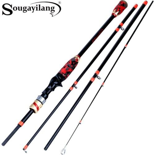 Sougayilang Fishing Rod 4 Section Carbon Fiber Portable Lure Rod with EVA Handle Spinning/Casting Travel Carp Rod Fishing Tackle