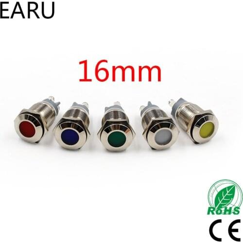 16mm Waterproof IP67 LED Metal Signal Indicator Lamp Light Pilot Warning Power Work 5V 12V 24V 110V 220V Red Blue Green Yellow