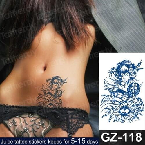 Waterproof Temporary Juice ink long lasting Tattoo Sticker Japanese Geisha Animal Fruit Gel flower arm body Art for Men Women