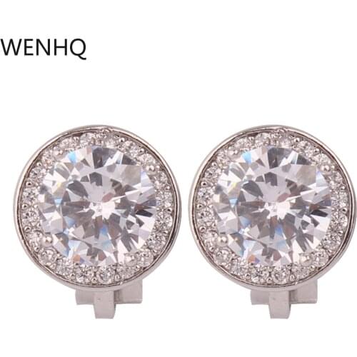 WENHQ Cute Cubic Zircon Clip on Earrings Without Pierced for Women Girl Party Wedding Top Quality Geometric Circle Cuff Ear Clip