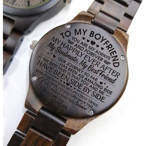 Z1200 To My Boyfriend-Engraved Wooden Men Watches Stylish Wood Timepieces Chronograph Quartz Watches Birthday Anniversary Gifts