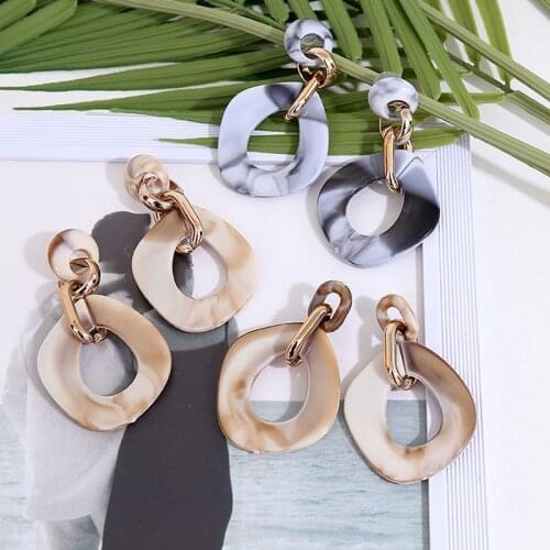 2019 Womens Geometric Marbling Acrylic Connection Earrings Girls Minimalist Resin Acetate Brincos Charm Christmas Gift Jewelry