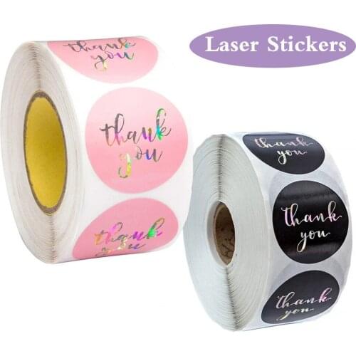 100-500pcs 1inch Laser Thank You Stickers Black And Pink Sealing Label Sticker For Gift Decoration Business Packaging Stationery