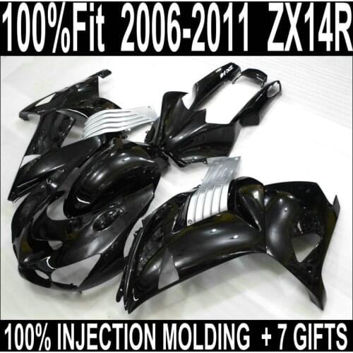 100% Injection molding for Kawasaki ZX14 fairing kit 2006 - 2011 all glossy black fairings 06 07 08 09 10 11 Ninja ZX14R