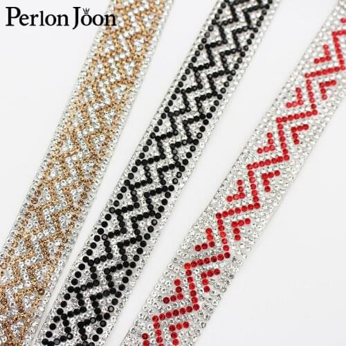 2cm width Wave Pattern rhinestone trim Straight strap hot fix color webbing Clothing bags shoes DIY decoration accessories TR129
