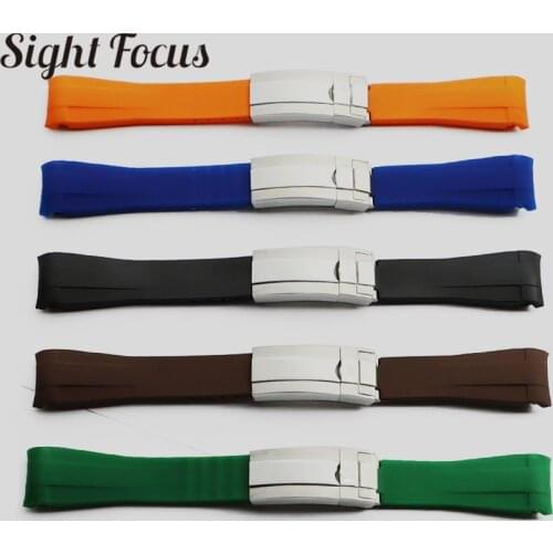 20mm Black Green Blue Orange Coffee Curved End Silicone Watchband For Rolex Strap RX Submariner GMT Explorer 2 Milgauss Bracelet