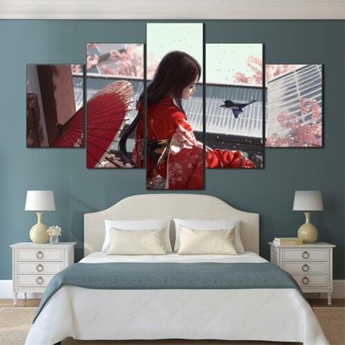 5 Pieces HD Canvas Painting Print Anime Beautiful Girl Picture For Modern Decorative Bedroom Living Room Home Wall Art Decor