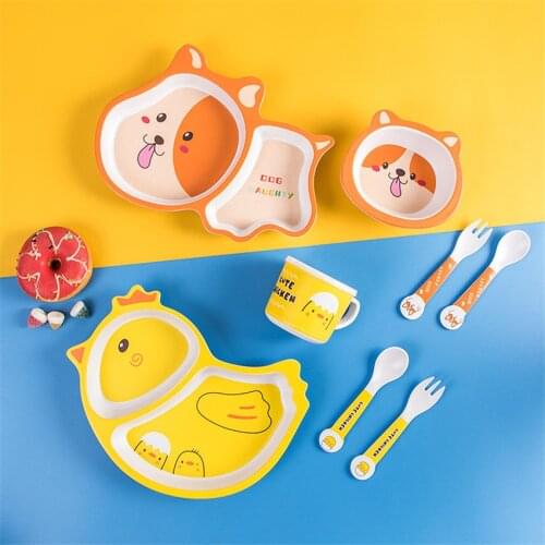 5Pcs Cute Chick Divided Childrens Plate Cute Creative Household Dinnerware Baby Plate Breakfast Dinner Plate