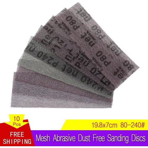 10Pcs 198*70mm Mesh Abrasive Dust Free Sanding Discs Hook Loop Anti-blocking Dry Grinding Sandpaper 80 to 240 Grit