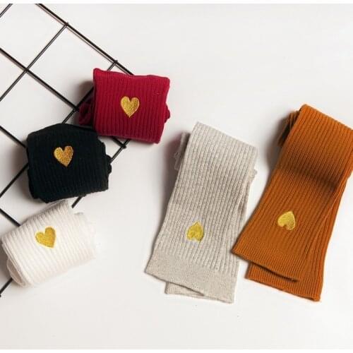 Baby Girls Socks Leg Warmer Cotton Heart Embroidery Knee High Sock Kid Clothing Unisex Toddler Long Tube Socks Solid Color 1-10Y