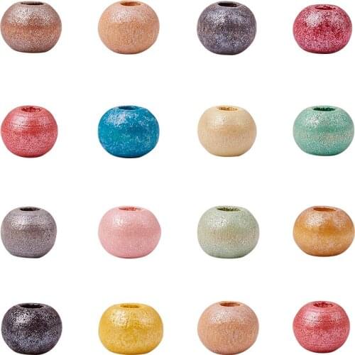 Jewelry Beads Round Wood Beads for Bracelet Making DIY Findings, Dyed, Lead Free, Mixed Color, Pink, 5~6x6~7mm, Hole: 2~3mm