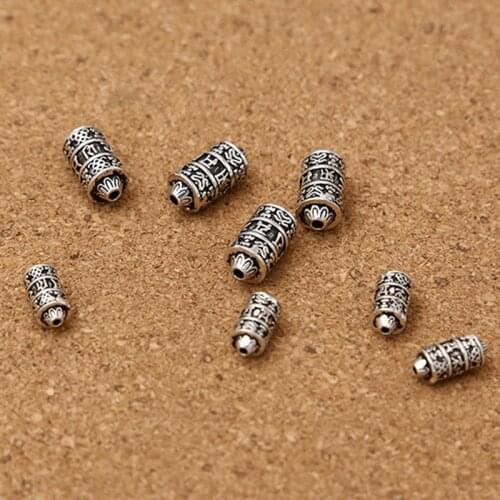 S925 Sterling Silver Retro Style Six Words Mantra 16-13mm Barrel Beads DIY Bracelets Accessories Beaded Wholesale