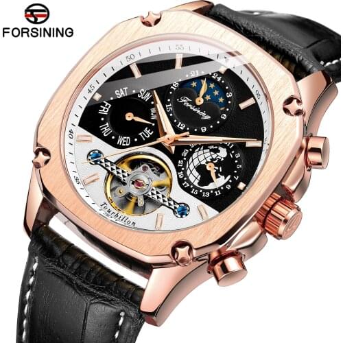Forsining Casual Leather StrapMens Watches Smart Mechanical Automatic Steeldive Luxury Pagani Design Tourbillon Pilot Breitling