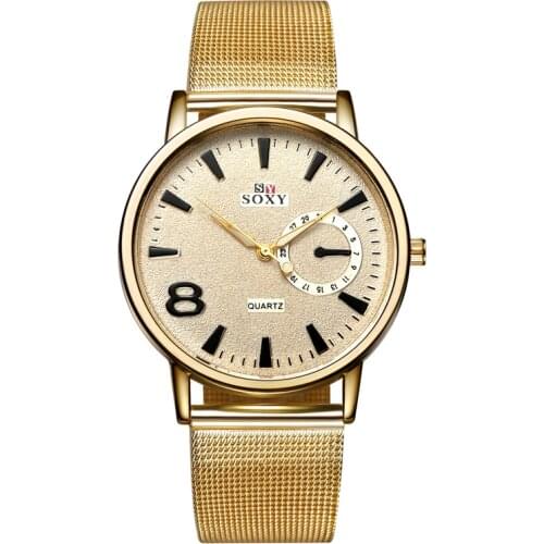 SOXY Brand Relojes Quartz Men Watches Casual Stainless Steel Watch Sports Watch Fashion Gold Male Wristwatch Relogio Masculino