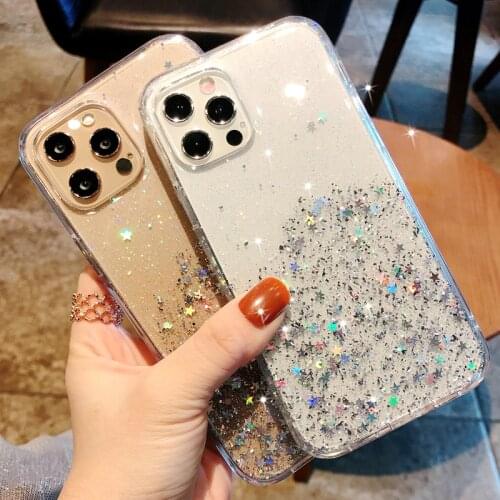 Glitter Star Sequins Bling Clear Phone Case For iPhone 11 Pro Max 12 Mini XS XR X 7 8 Plus SE 2020 Luxury Transparent Soft Cover