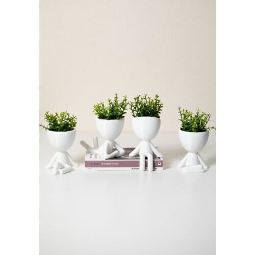 Humanoid Pots White Quad Set Artificial