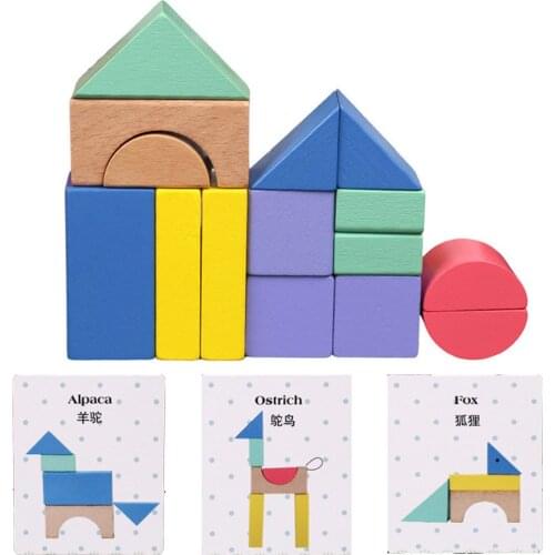 15Pcs/set Children Rainbow Colorful Wooden Stacking Blocks Toy Creative Wood Montessori Construction Building Educational Toys