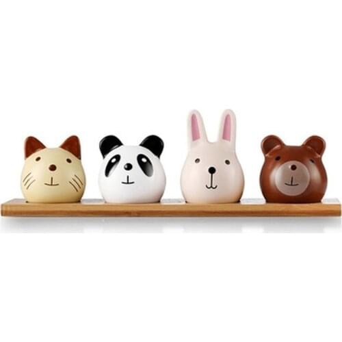 27*6CM Ceramics Seasoning Jar Set Wooden Tray Korean Cartoon Panda Animal Salt Pepper Powder Sugar Bottle Kitchen Home Supplies
