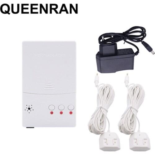 Water Leakage Detector Central Unit with 2pcs Water Wires for Auto Shut Off Alarm System WLD-807 Powerd by Adaptor or Battery