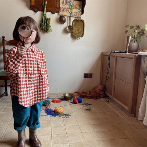 Childrens Shirt 2021 Autumn New Personality Diamond Shirt Girls and Boys Turn-down Collar Casual Korean Top Kids Clothes