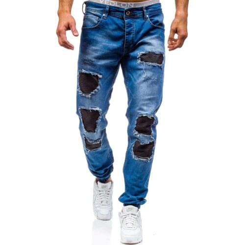 Fashion Hole Leisure Tide Jeans Mens Cotton Long Trousers 2 Color Denim Trousers Casual Straight Jeans Men Bottoms Big Size 38