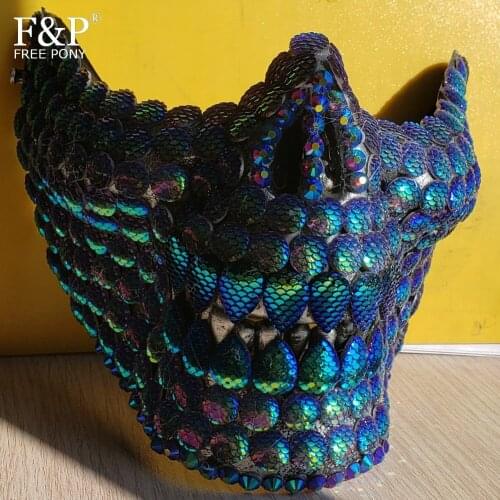 Festival Holographic Green Mermaid Scale Skull Mask Drag Queen Costume Gogo Dancer Accessories