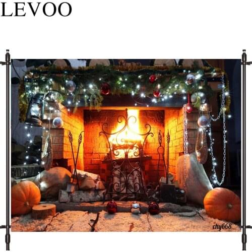 LEVOO Photophone Backdrop Fireplace Christmas Snow Fire Pine Photocall Decor Fabric New Shoot Photography Backdrop